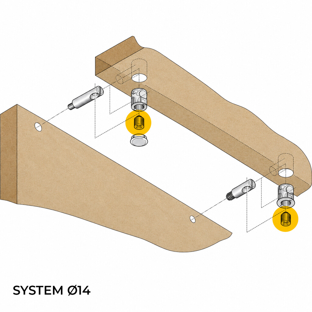System Ø14 fastening screw, M8x10, 18 mm board, Zamak, Zinc plated-2