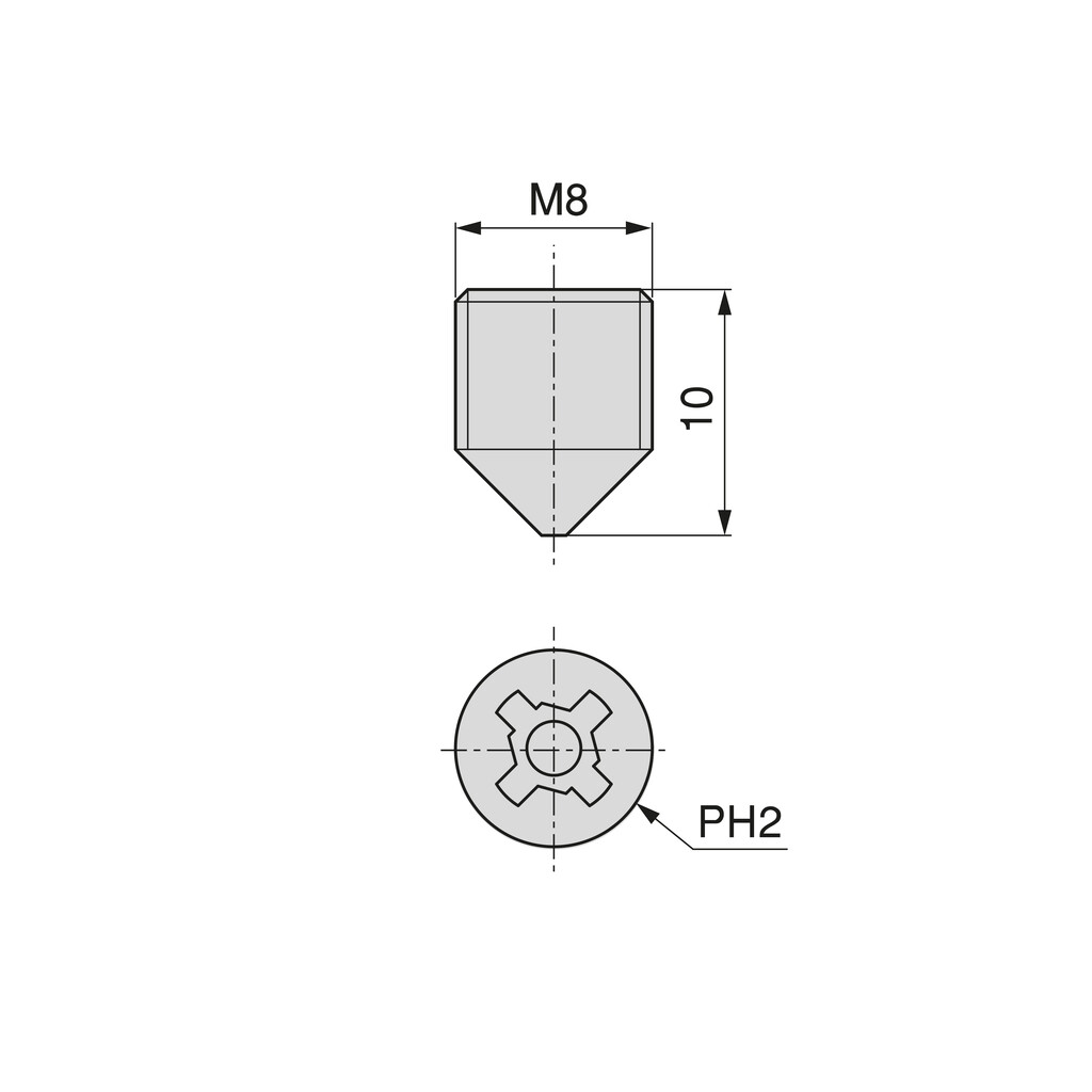 System Ø14 fastening screw, M8x10, 18 mm board, Zamak, Zinc plated-1
