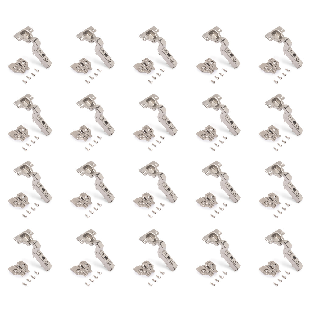 Lot of 20 X91 hinge hinges with soft closing and Screw-on plates, Height 0, Steel, Nickel Plated-Primary