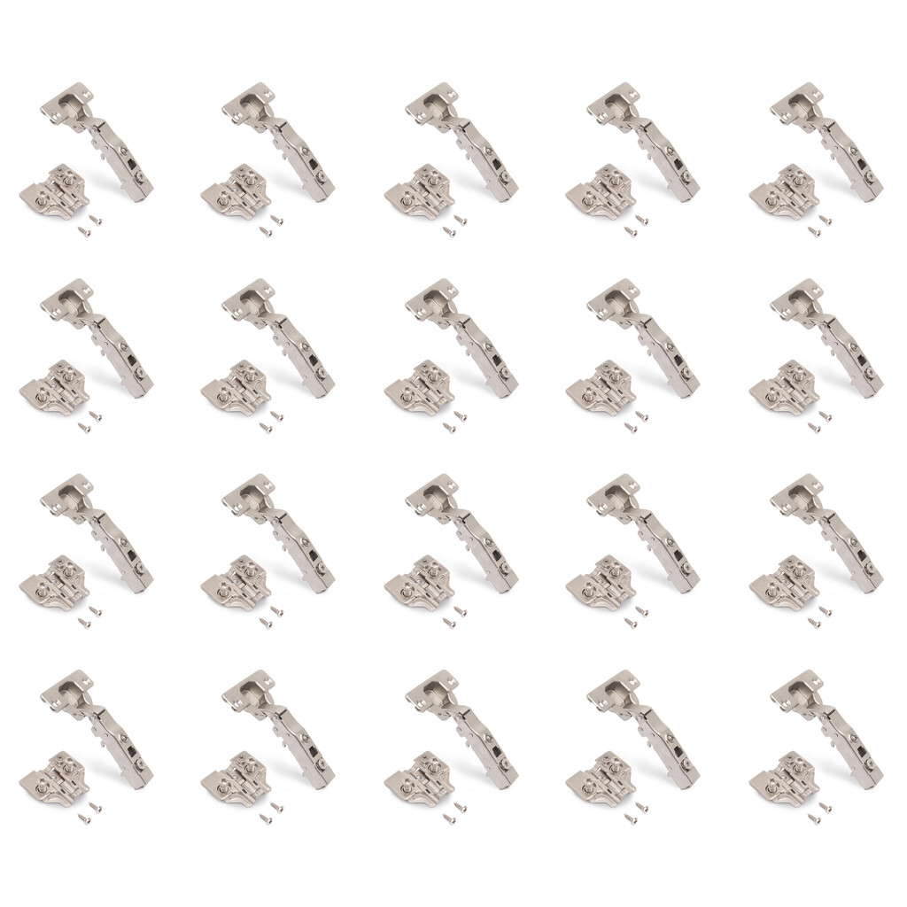 Kit von 20 Topfscharniere X91 Eckanschlag mit Schließautomatik und Euro-Unterlegscheiben, Höhe 0, Stahl, vernickelt-Primary