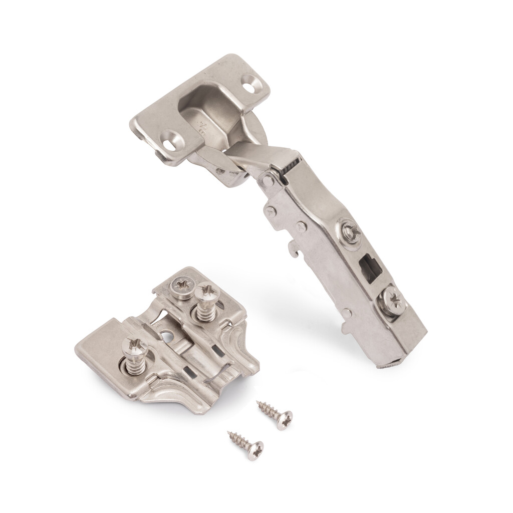 Kit von 20 Topfscharniere X91 Eckanschlag mit Schließautomatik und Euro-Unterlegscheiben, Höhe 0, Stahl, vernickelt-3