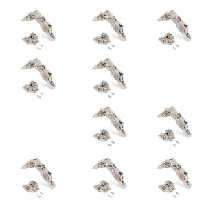 Lot de 10 charni&egrave;res droites X91 &agrave; ouverture de 165 degr&eacute;s avec fermeture amortie et embases euro, hauteur 0, acier, nickel&eacute; photo du produit