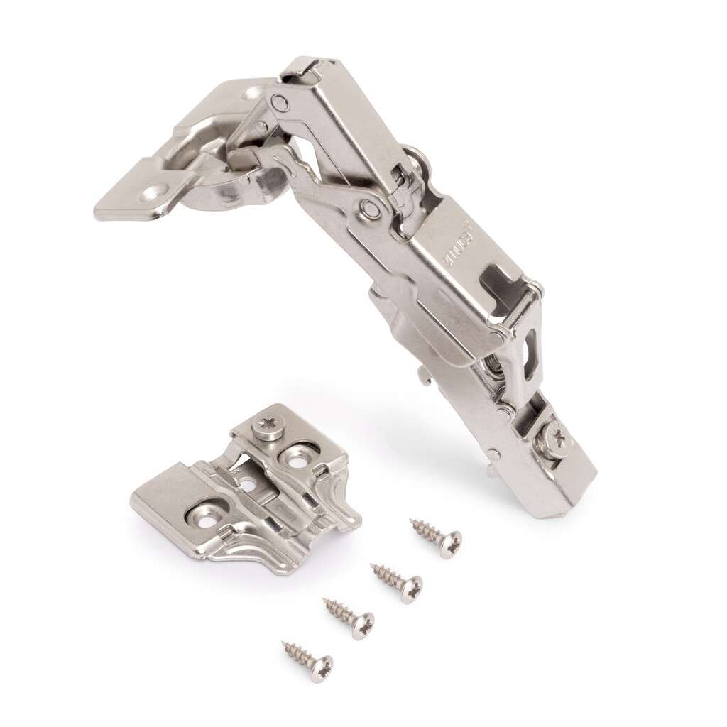Lot de 2 charnières droites X91 à ouverture de 165 degrés avec fermeture amortie et embases à visser, Hauteur 0, Acier, Nickelé-3