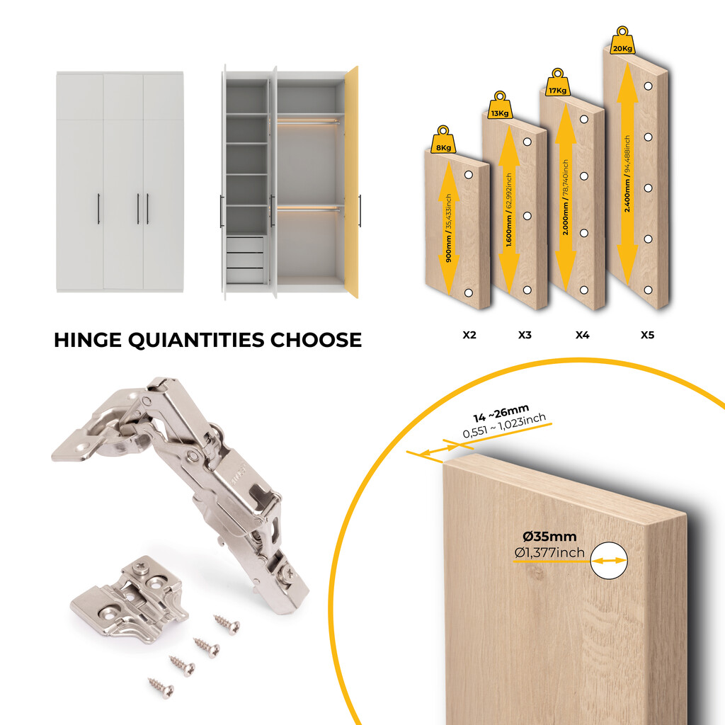 Lot de 2 charnières droites X91 à ouverture de 165 degrés avec fermeture amortie et embases à visser, Hauteur 0, Acier, Nickelé-9