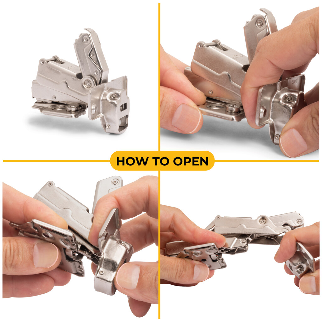 Lot de 2 charnières droites X91 à ouverture de 165 degrés avec fermeture amortie et embases à visser, Hauteur 0, Acier, Nickelé-5