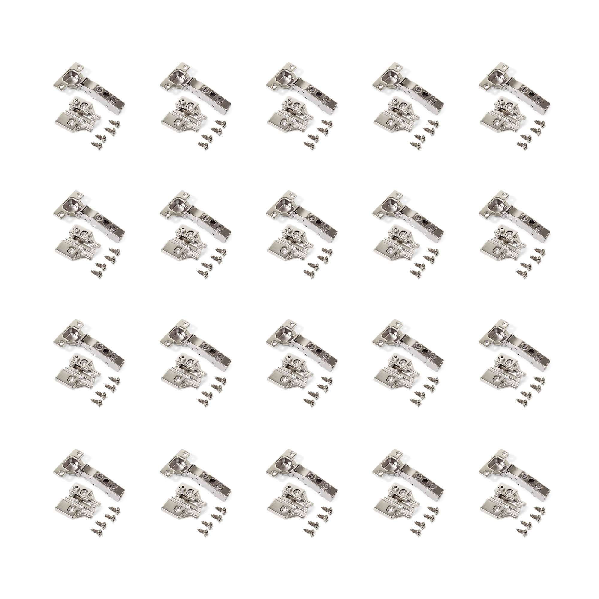 Emuca Kit cerniera collo dritto X91 con chiusura ammortizzata e basetta, basette per vite, Per vite, Nichelato, Acciaio, 20 u.