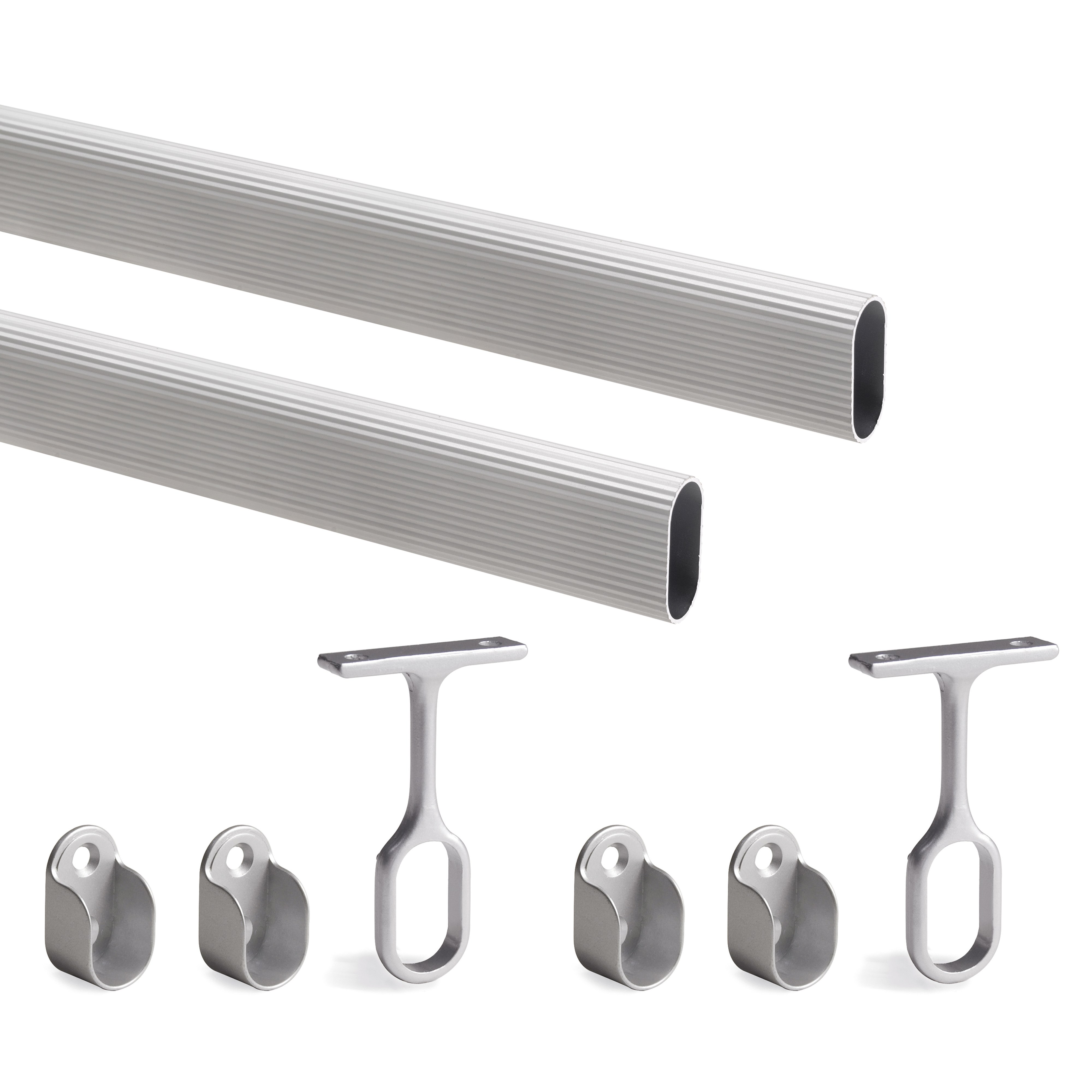Emuca Kit tubo per armadio 30x15 mm alluminio, 1,15 m, Anodizzato opaco, Alluminio e Zama, 1 u.