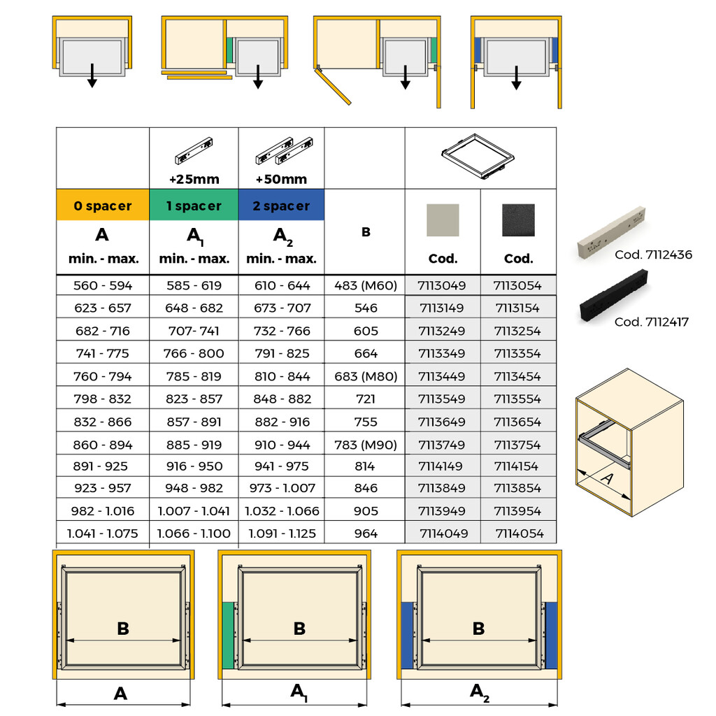 Rack avec glissières à fermeture douce pour accessoires d'armoire Hack, 923 - 957, Peint gris pierre-3