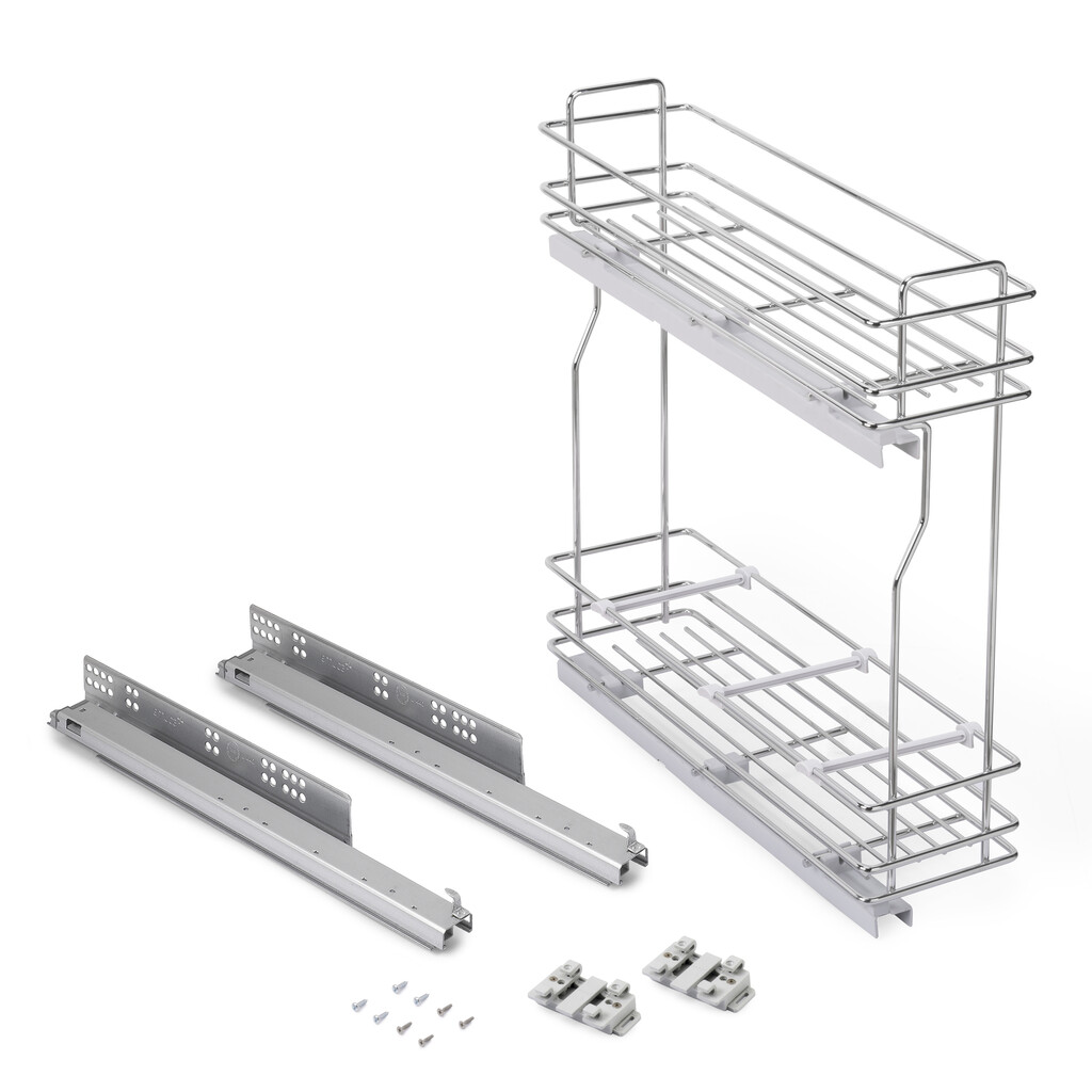Flaschenhalter SupraMax, seitlich, ausziehbar, mit Schließautomatik, Modul 200mm, Stahl, Verchromt-Primary