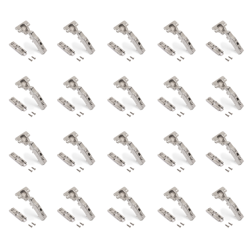 Lote de 20 dobradiças reta X91 com fecho suave e Calço recto para aparafusar, Altura 1, Aço, Niquelado-Primary