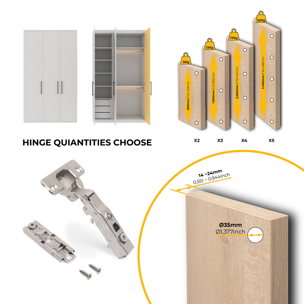 Lote de 20 dobradiças reta X91 com fecho suave e Calço recto para aparafusar, Altura 1, Aço, Niquelado-9