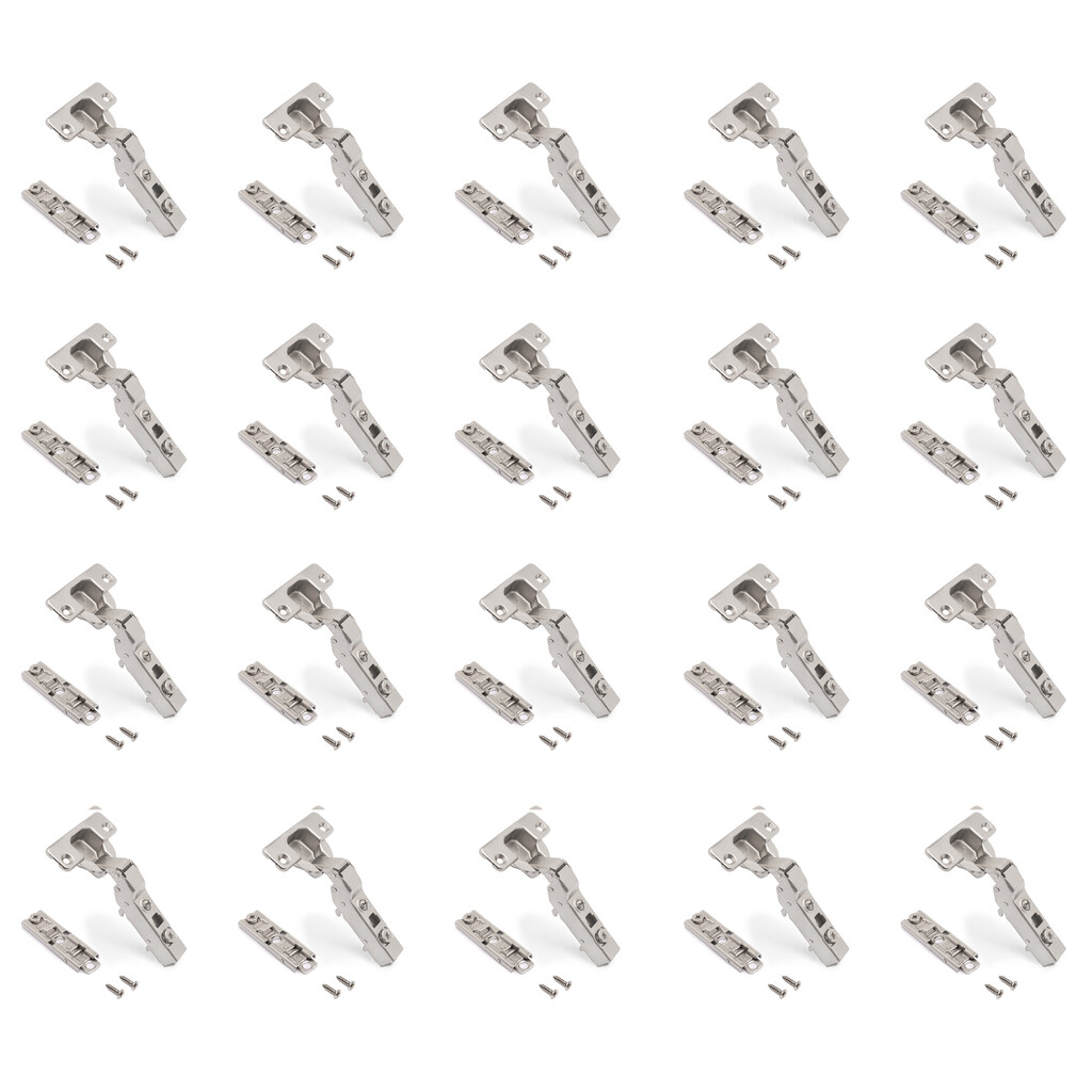 Lote de 20 bisagras codo X91 con cierre suave y suplemento recto para atornillar, Altura 1, Acero, Niquelado-Primary
