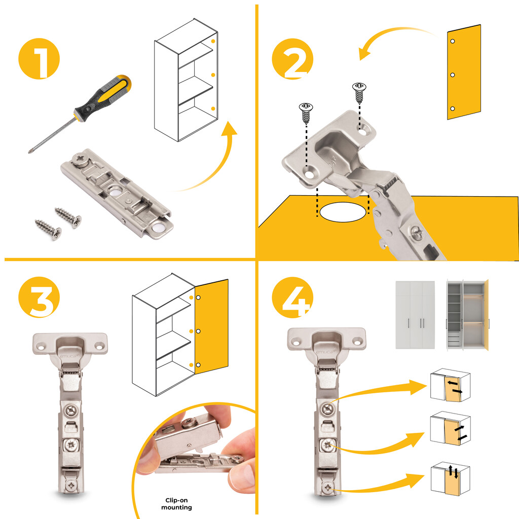 Lote de 20 bisagras codo X91 con cierre suave y suplemento recto para atornillar, Altura 1, Acero, Niquelado-10