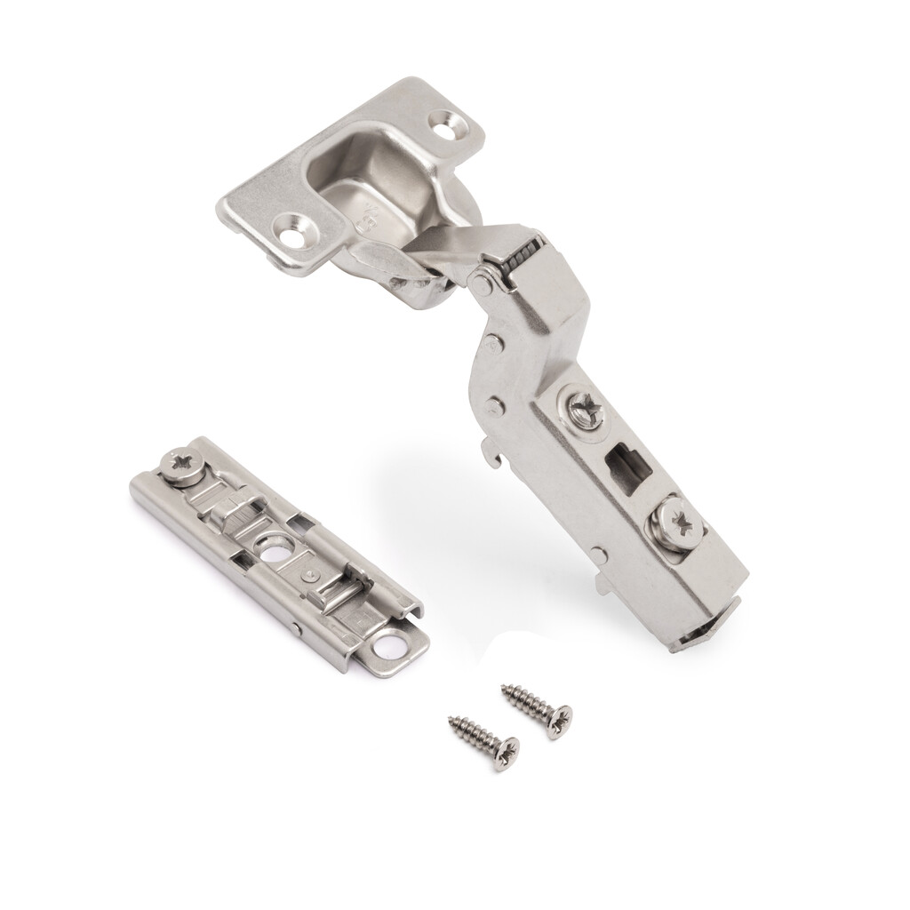 Lot of 20 X91 inset hinges with soft closing and Screw-on staright plates, Height 1, Steel, Nickel plated-3