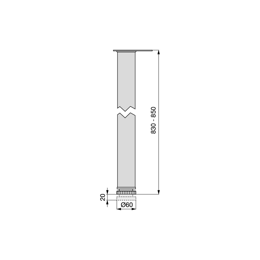 Lote de 4 patas para mesa, diámetro 60mm, H 830mm, Acero, Pintado negro-1