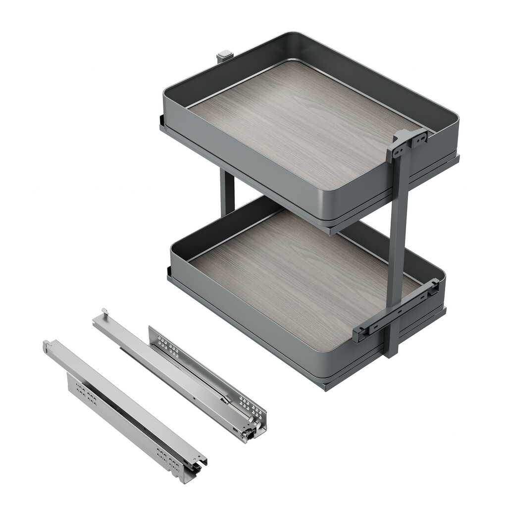Harmony pull-out trolley with soft close, Module width 400mm height 700mm, Steel and Wood, Anthracite grey-Primary