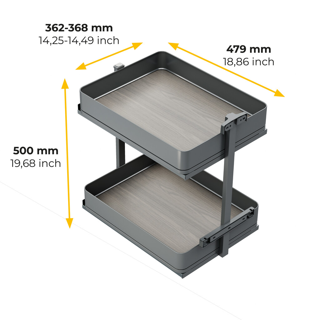 Harmony pull-out trolley with soft close, Module width 400mm height 700mm, Steel and Wood, Anthracite grey-2