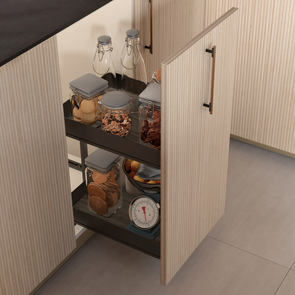 Harmony pull-out trolley with soft close, Module width 400mm height 700mm, Steel and Wood, Anthracite grey-4