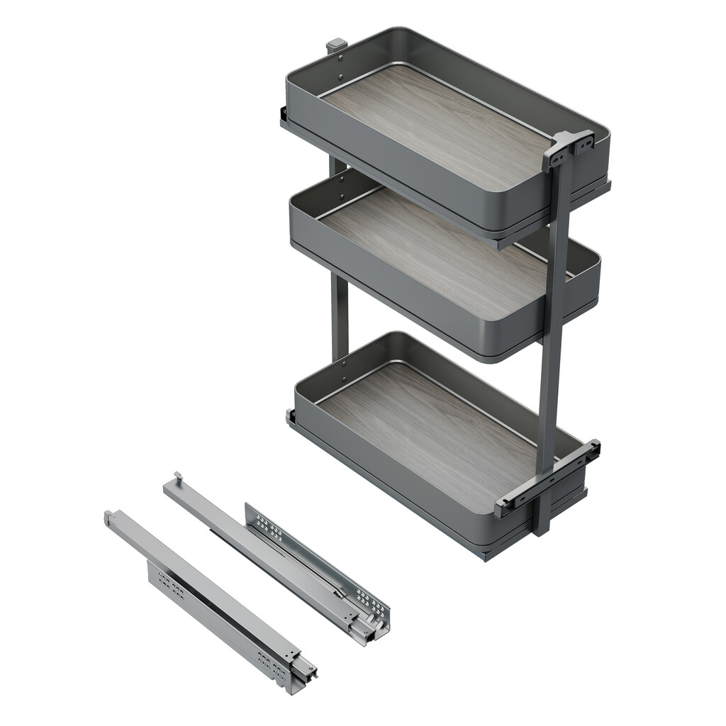Harmony pull-out trolley with soft close, Module width 300mm height 800mm, Steel and Wood, Anthracite grey-Primary