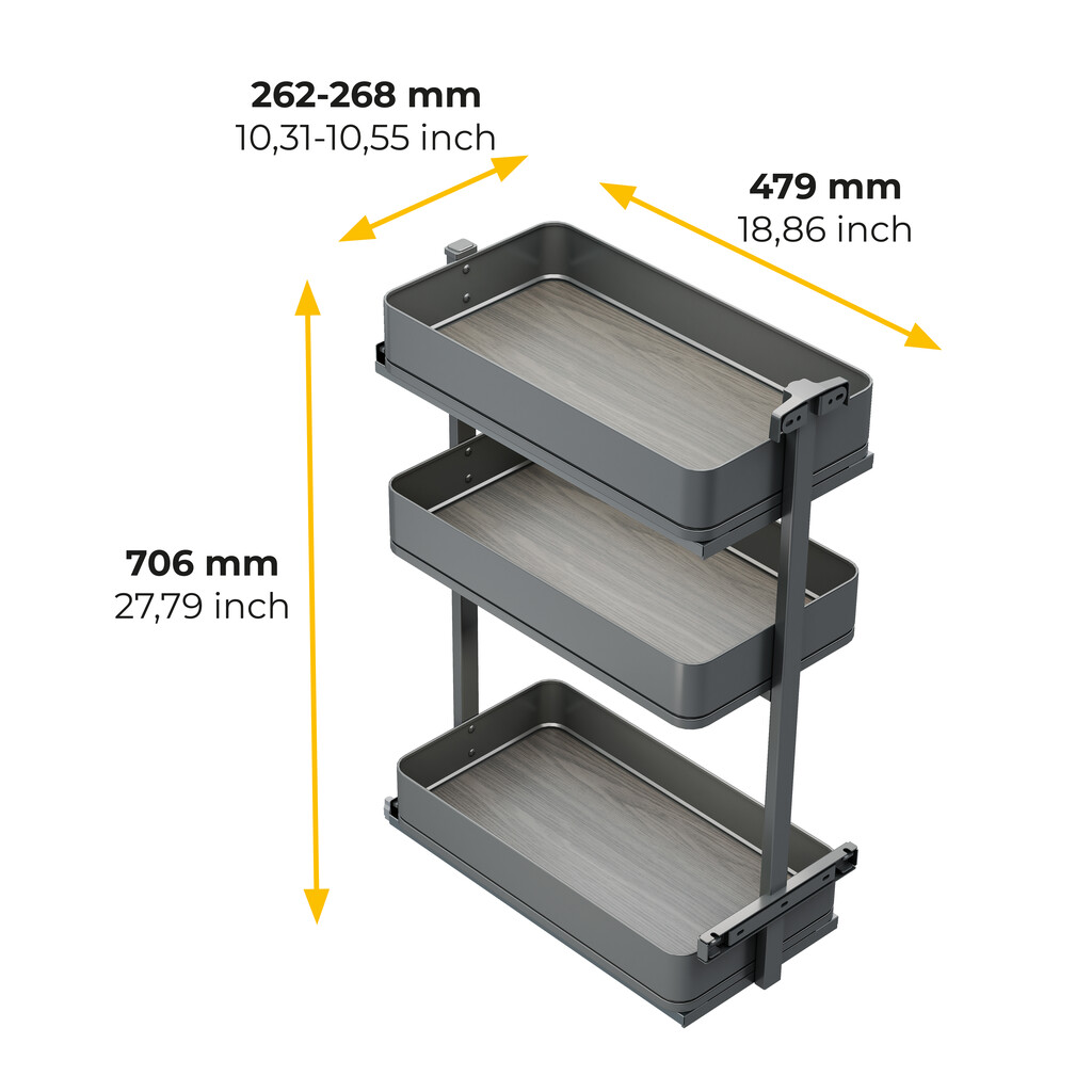 Harmony pull-out trolley with soft close, Module width 300mm height 800mm, Steel and Wood, Anthracite grey-2