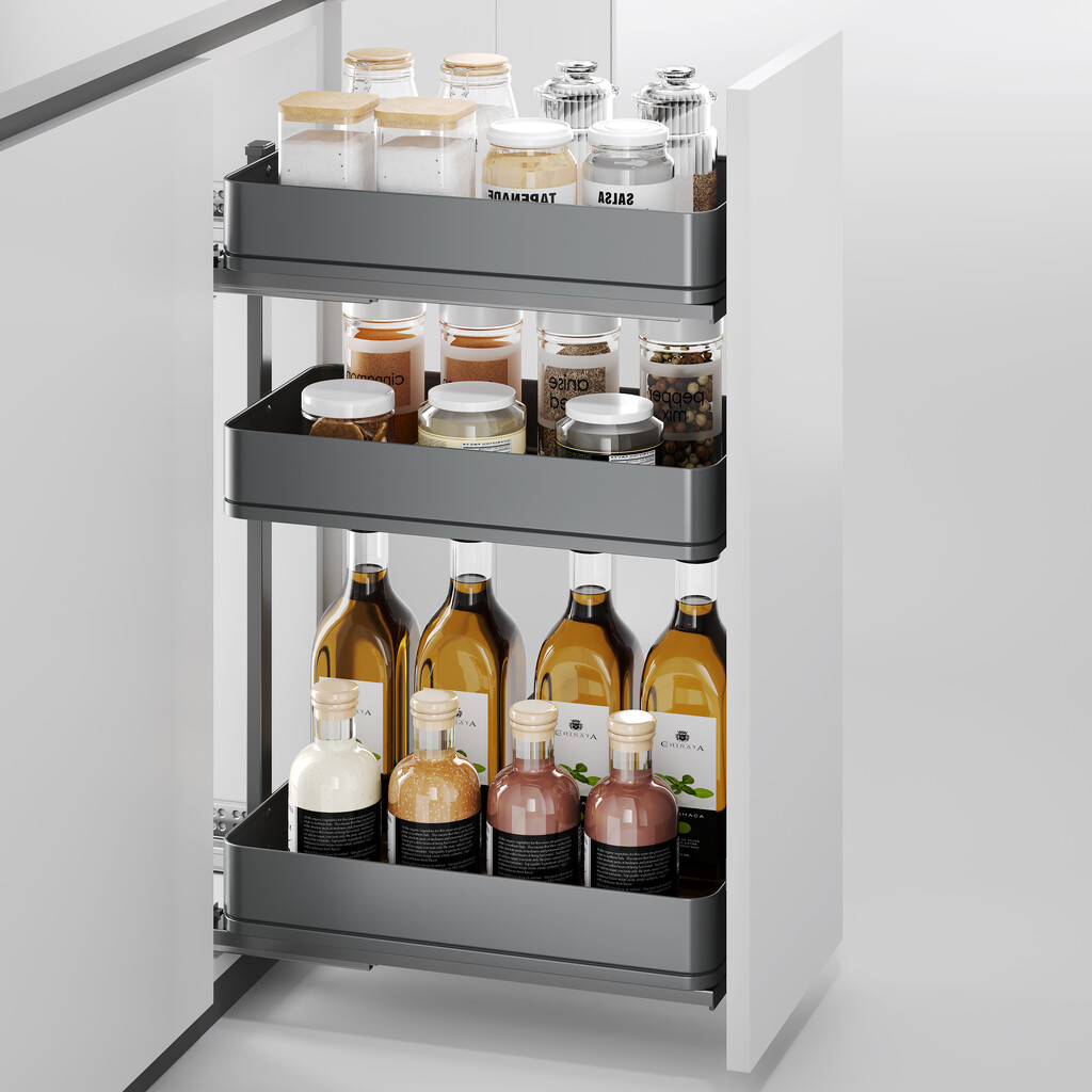 Harmony pull-out trolley with soft close, Module width 300mm height 800mm, Steel and Wood, Anthracite grey-5