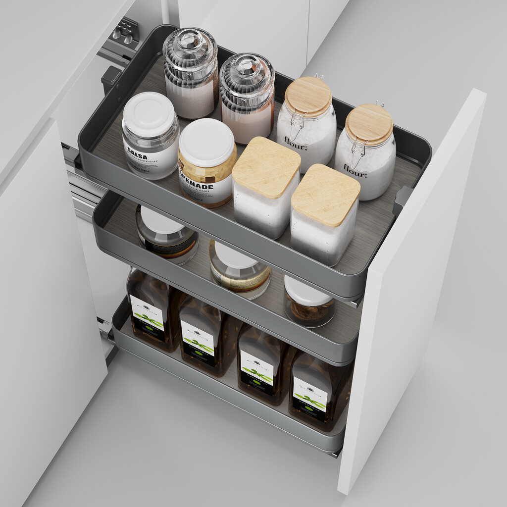 Harmony pull-out trolley with soft close, Module width 300mm height 800mm, Steel and Wood, Anthracite grey-6