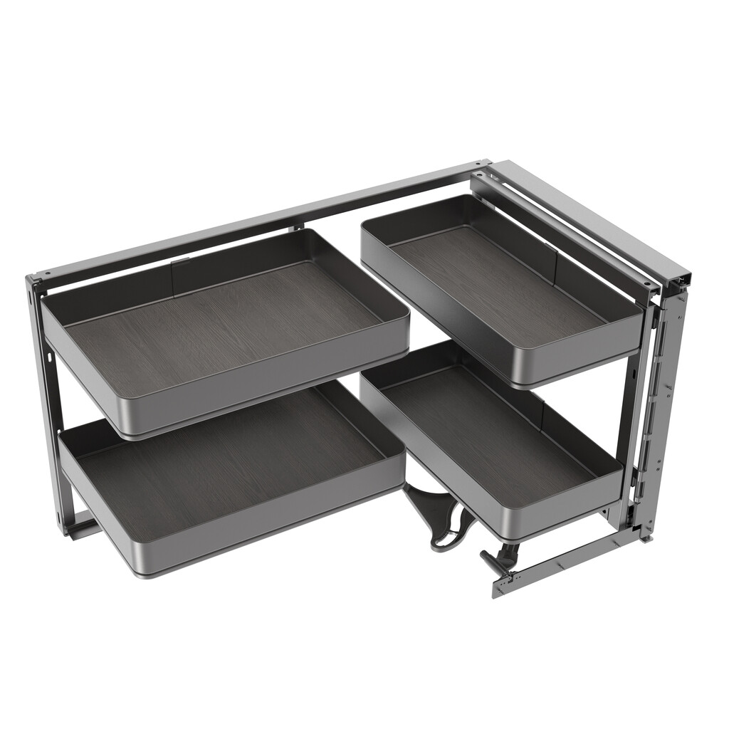 Harmony pull out corner module for kitchen furnitures, Right, Steel and Wood, Anthracite grey-Primary