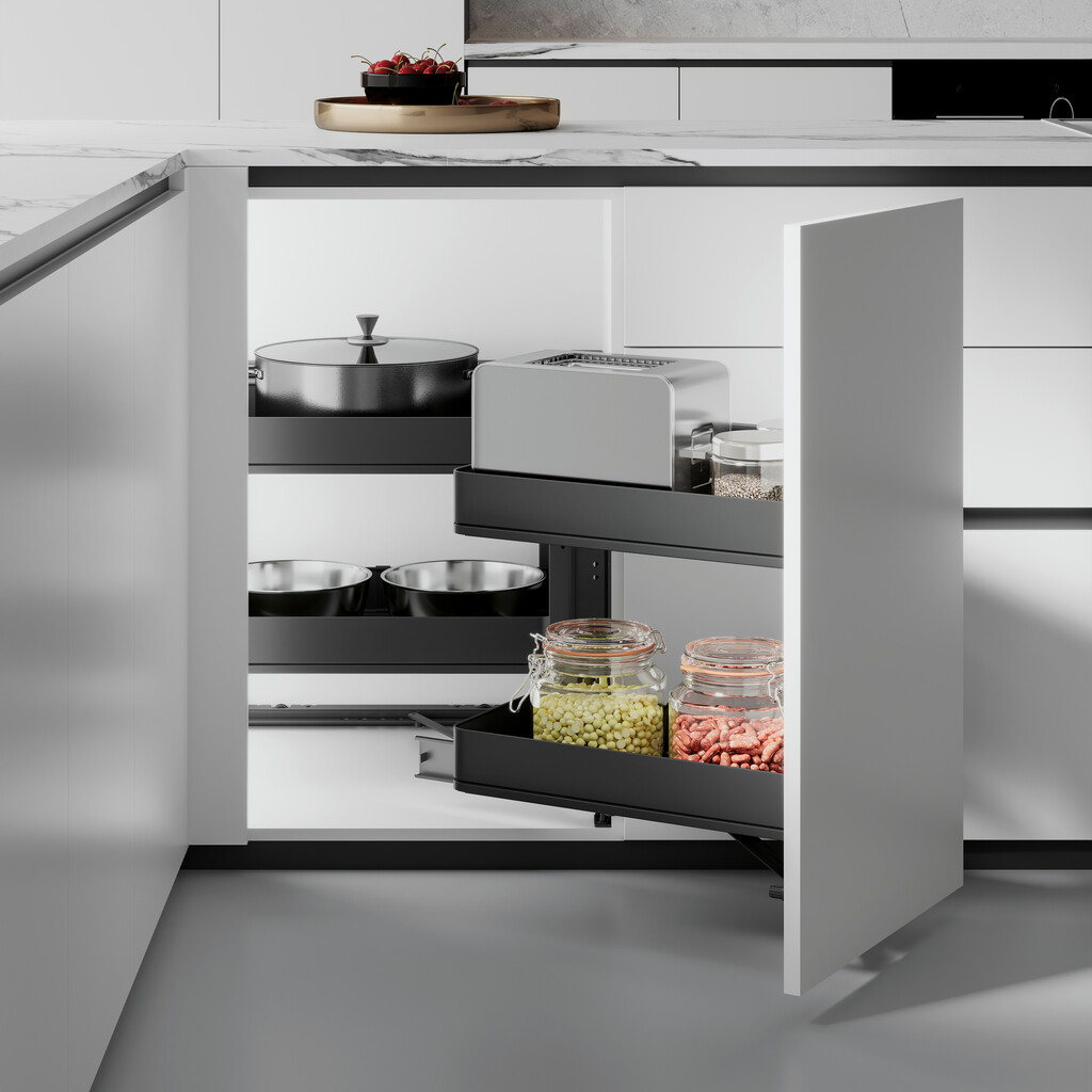 Harmony pull out corner module for kitchen furnitures, Right, Steel and Wood, Anthracite grey-5