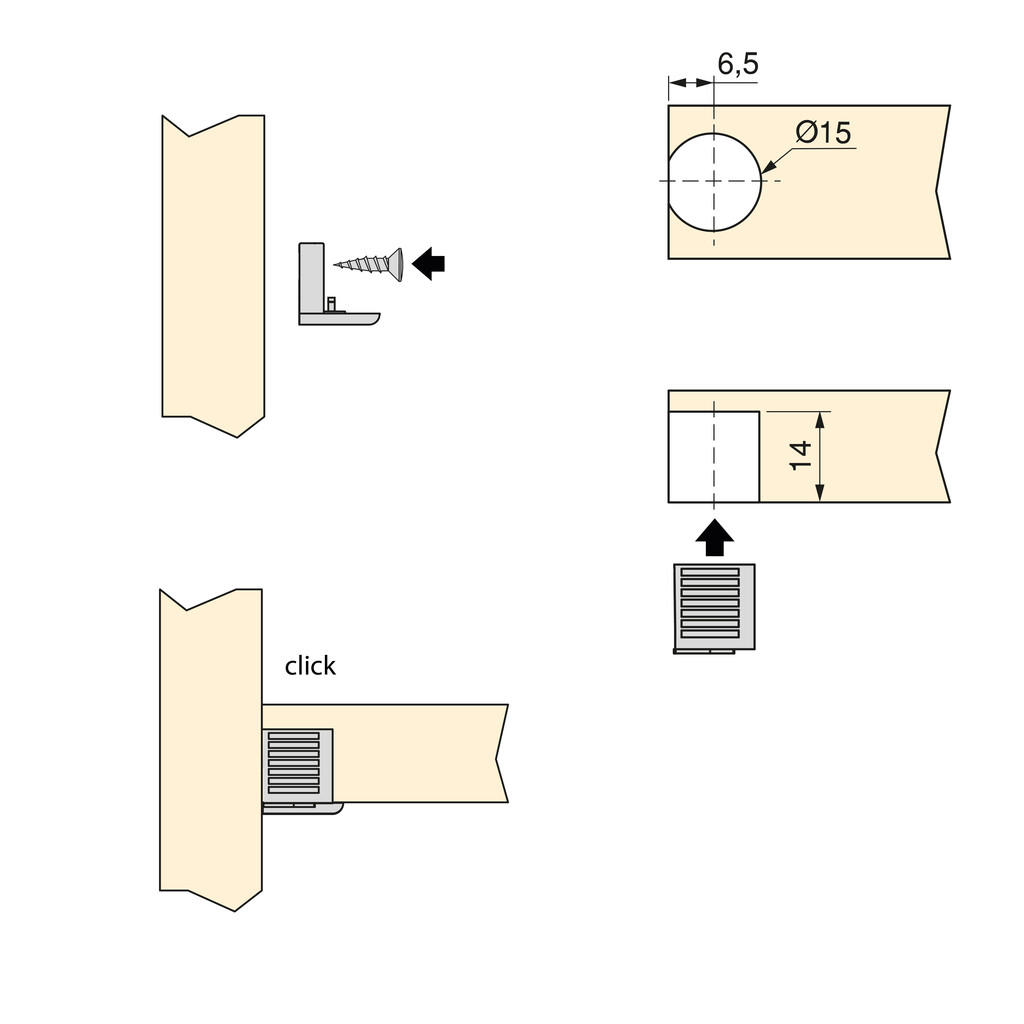 UniClip support, for screw fixing, suitable for 18mm-thick boards, made of Zamak and plastic, Nickel plated-2