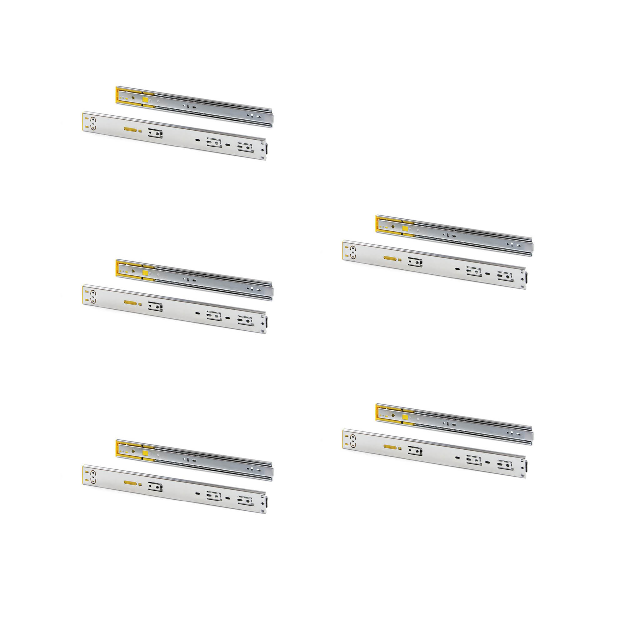 Emuca Kit guide per cassetti, a sfera, 45 x 300 mm, estrazione totale, sistema push, chiusura soft, Zincato, 5 u.