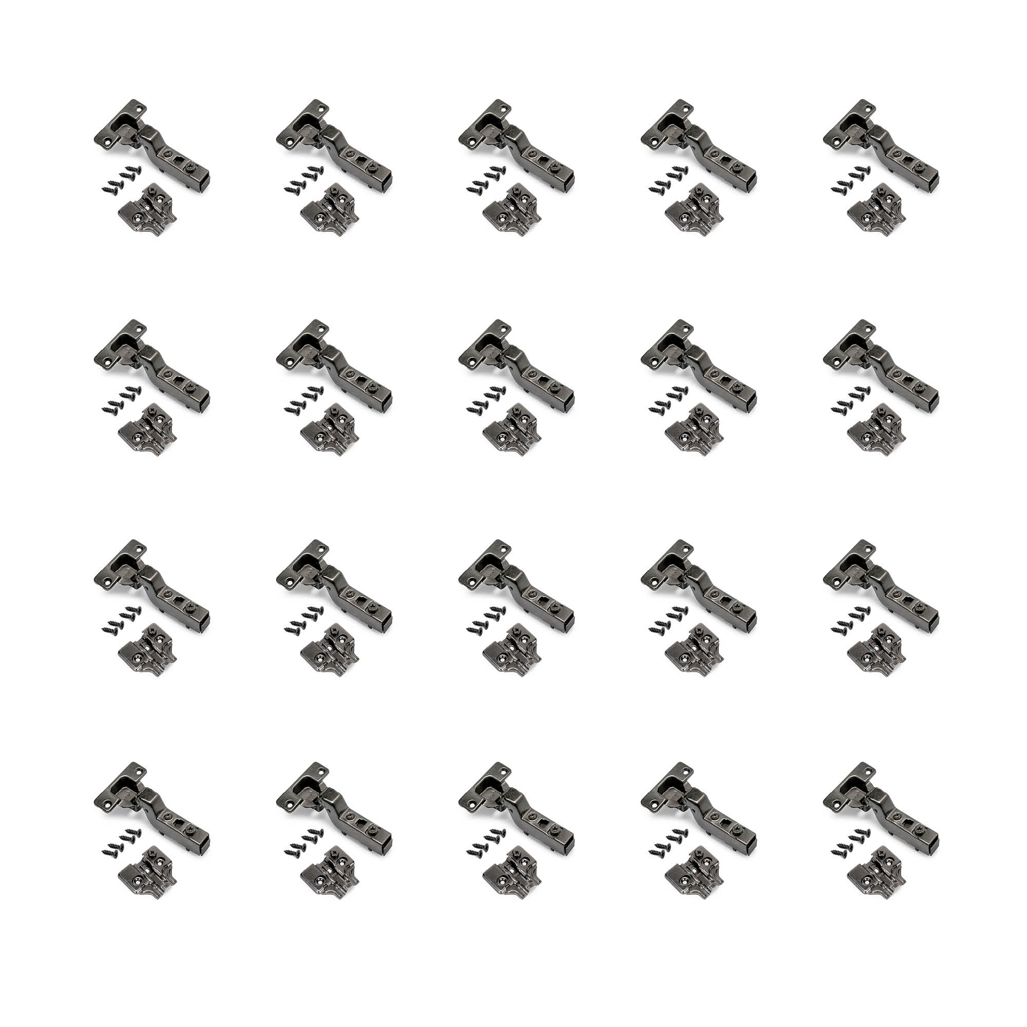 Emuca - Kit Cerniera A Scodellino Di Collo Alto X91 Con Chiusura Ammortizzata E Basetta Per Vite, Opening Van 105°, Titanio, Acciaio, 20 U.-image