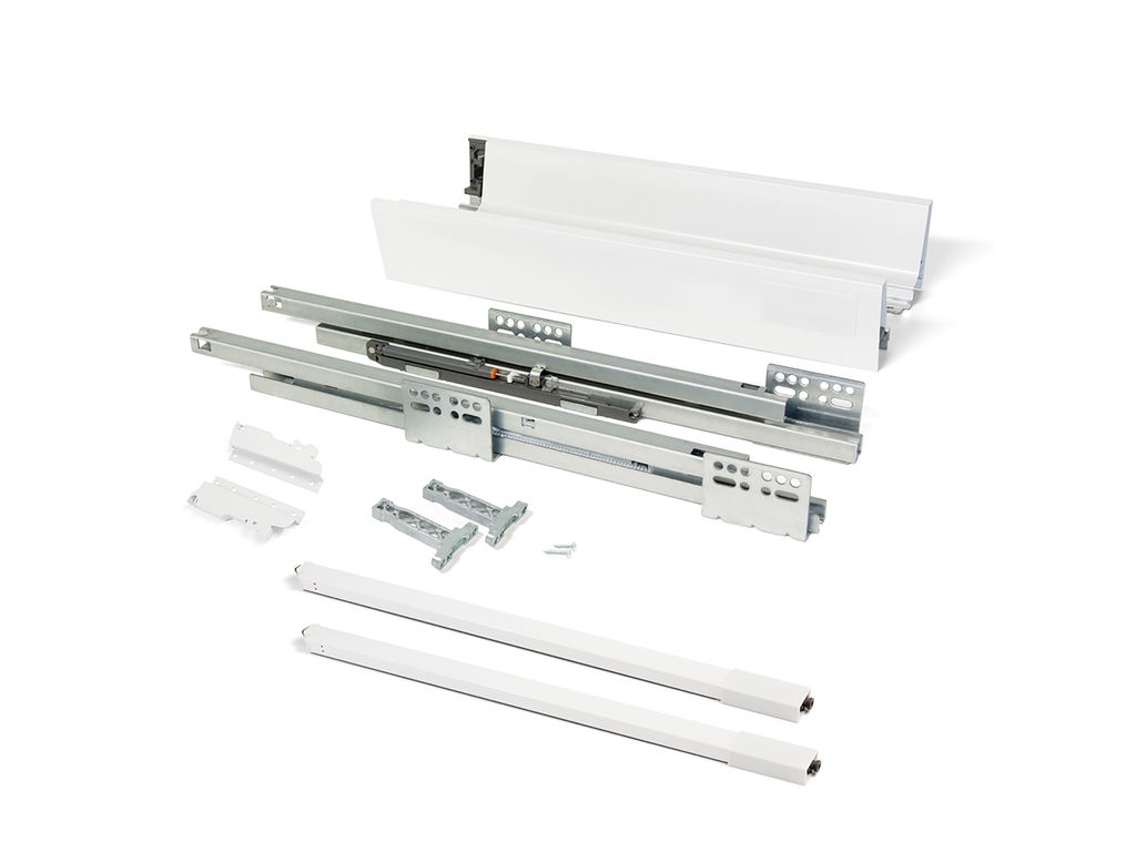 Kitchen Vantage-Q drawer kit, height 141 mm, depth 450 mm, with gallery rails, soft close, Steel, White-Primary