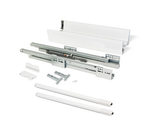 Kitchen Vantage-Q drawer kit, height 141 mm, depth 450 mm, with gallery rails, soft close, Steel, White product photo
