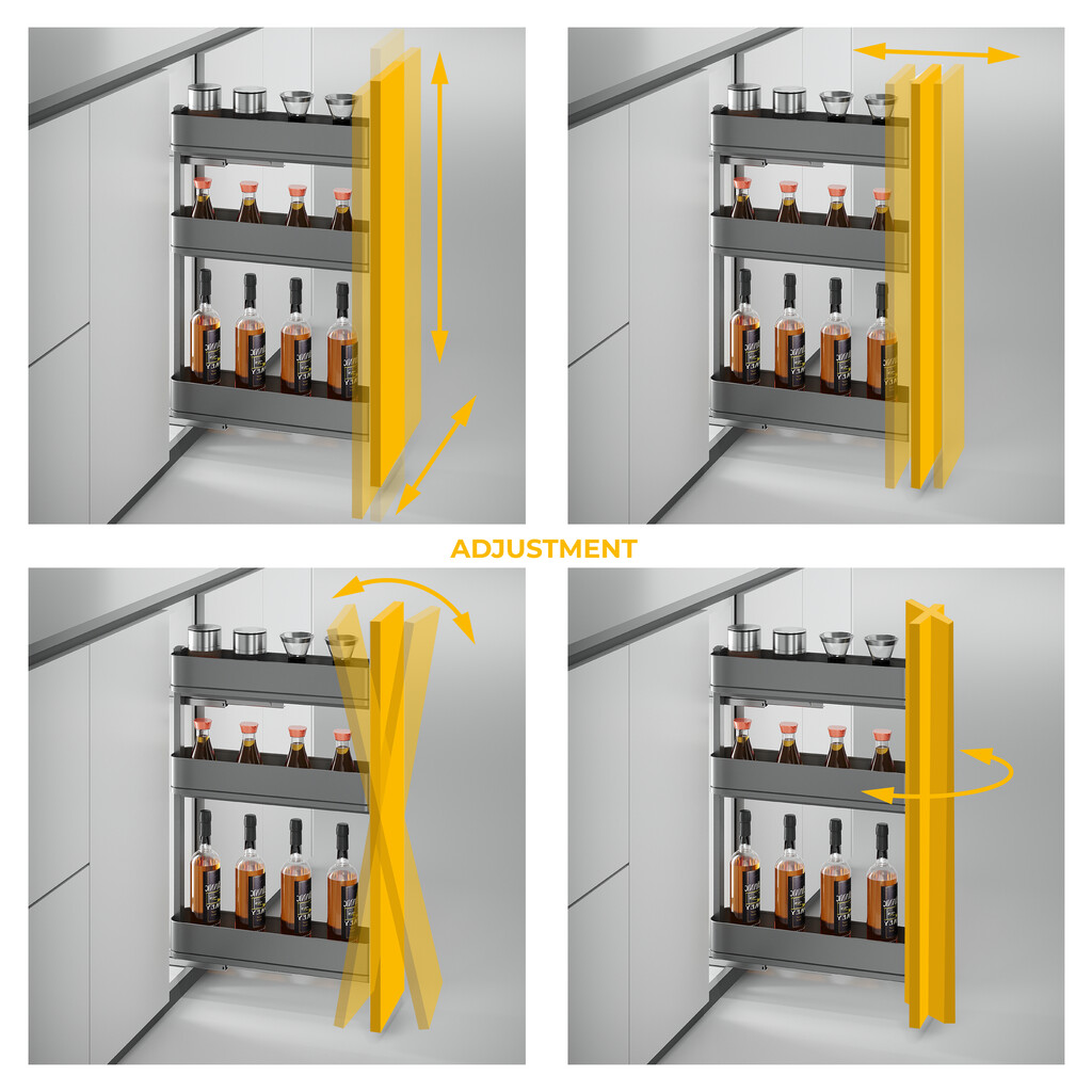 Harmony pull out bottle rack with soft close, Module width 150mm height 800mm, Steel and Wood, Anthracite grey-9
