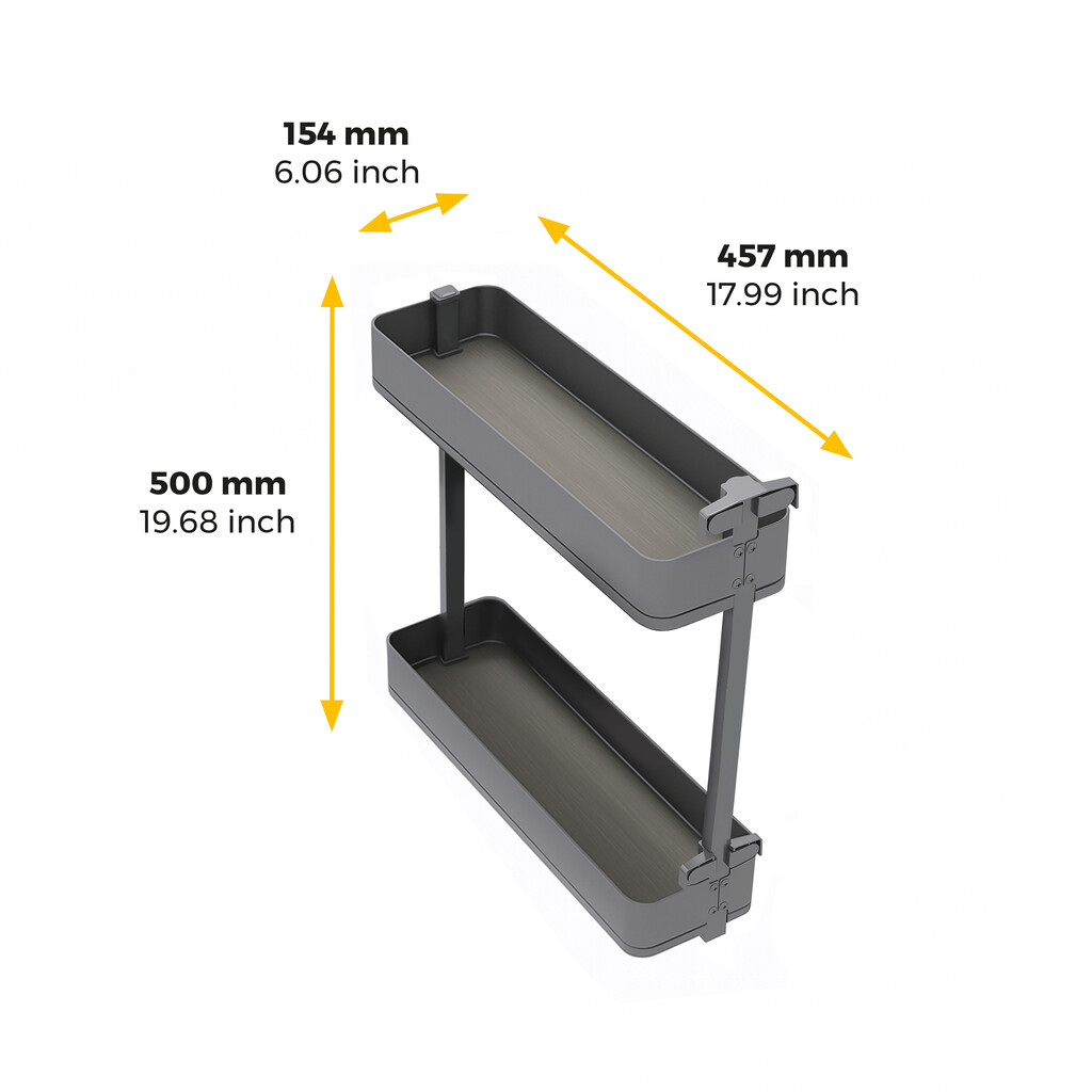 Harmony pull out bottle rack with soft close, Module width 200mm height 700mm, Steel and Wood, Anthracite grey-2