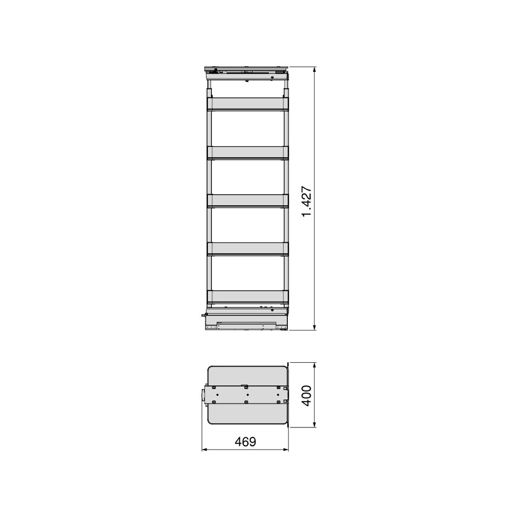 Harmony swivel larder unit for kitchen furnitures, Module width 400mm height 1.430~1.730mm, Steel and Wood, Anthracite grey-1