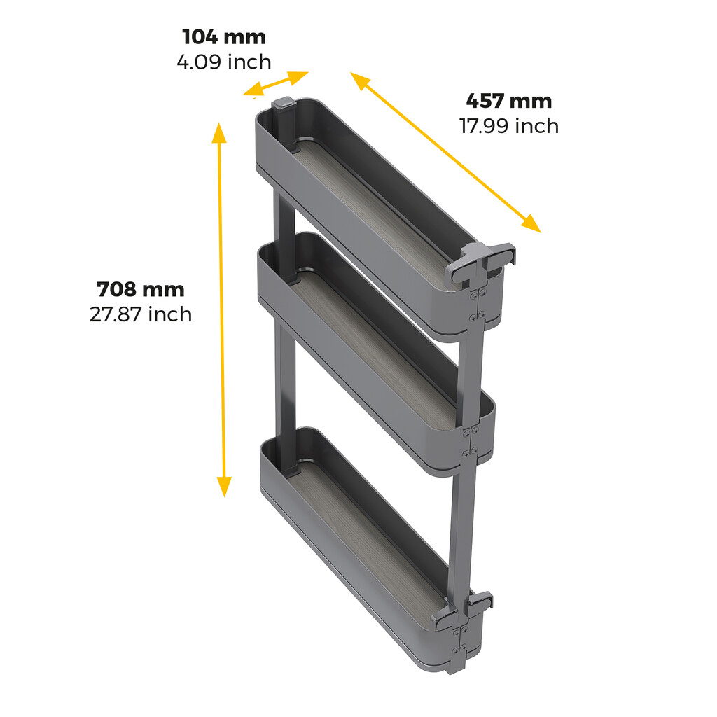 Harmony pull out bottle rack with soft close, Module width 150mm height 800mm, Steel and Wood, Anthracite grey-2