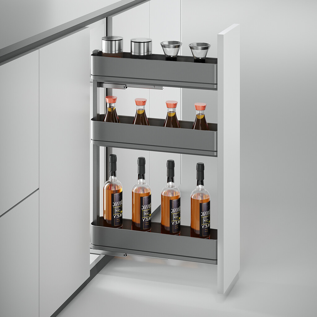 Harmony pull out bottle rack with soft close, Module width 150mm height 800mm, Steel and Wood, Anthracite grey-5