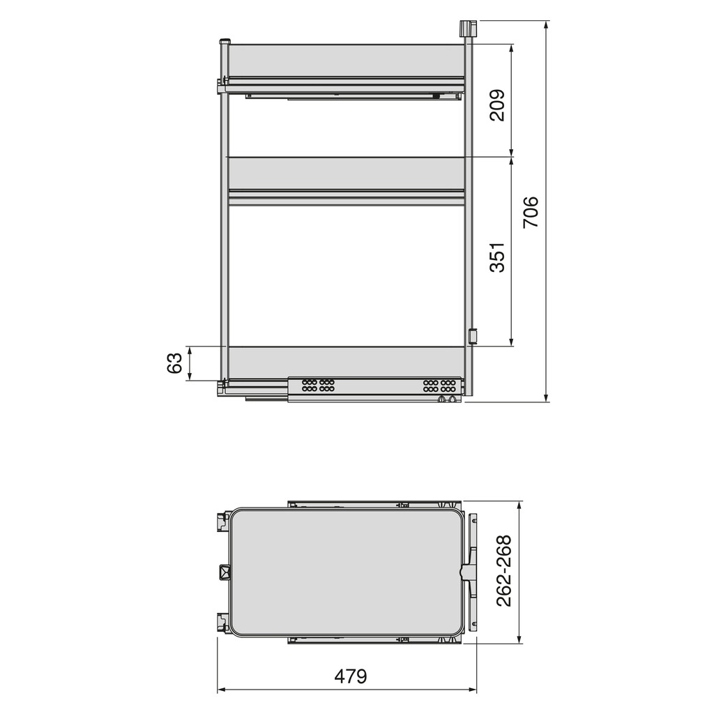 Harmony pull-out trolley with soft close, Module width 300mm height 800mm, Steel and Wood, Anthracite grey-1