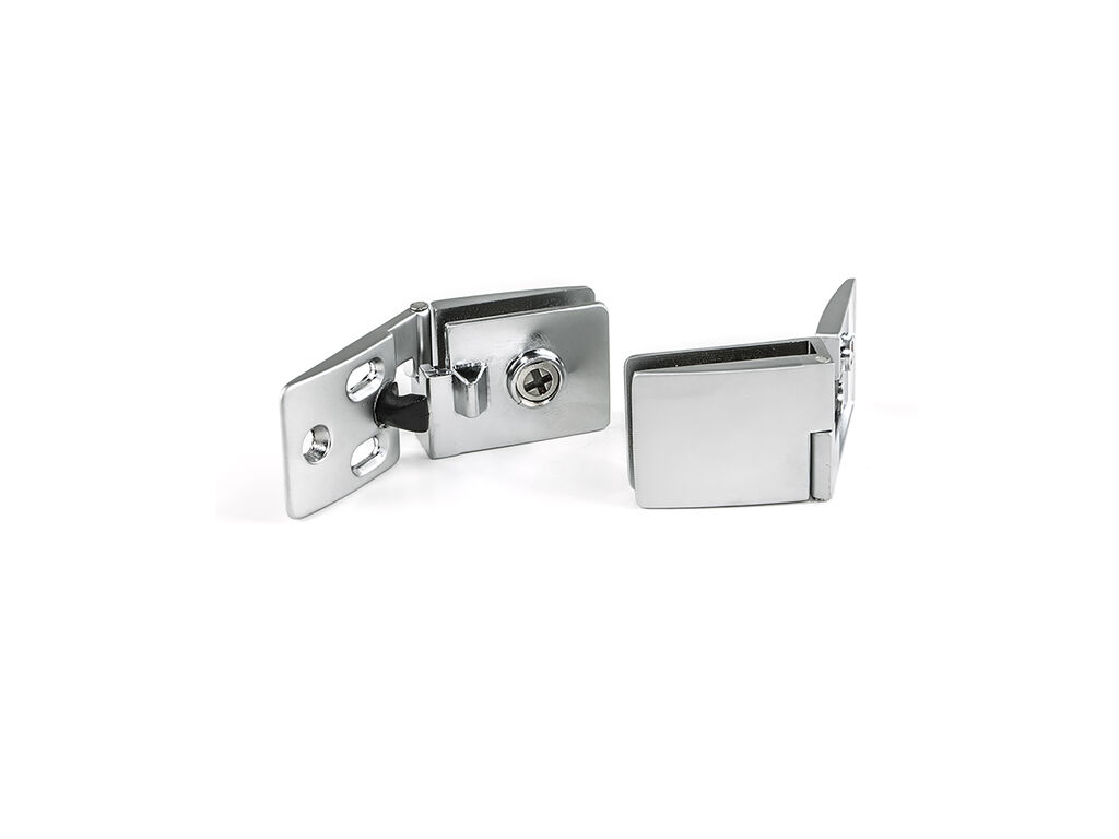 Juego de bisagras para puerta cristal, central, 4-5mm espesor, Zamak, Cromado mate-Primary