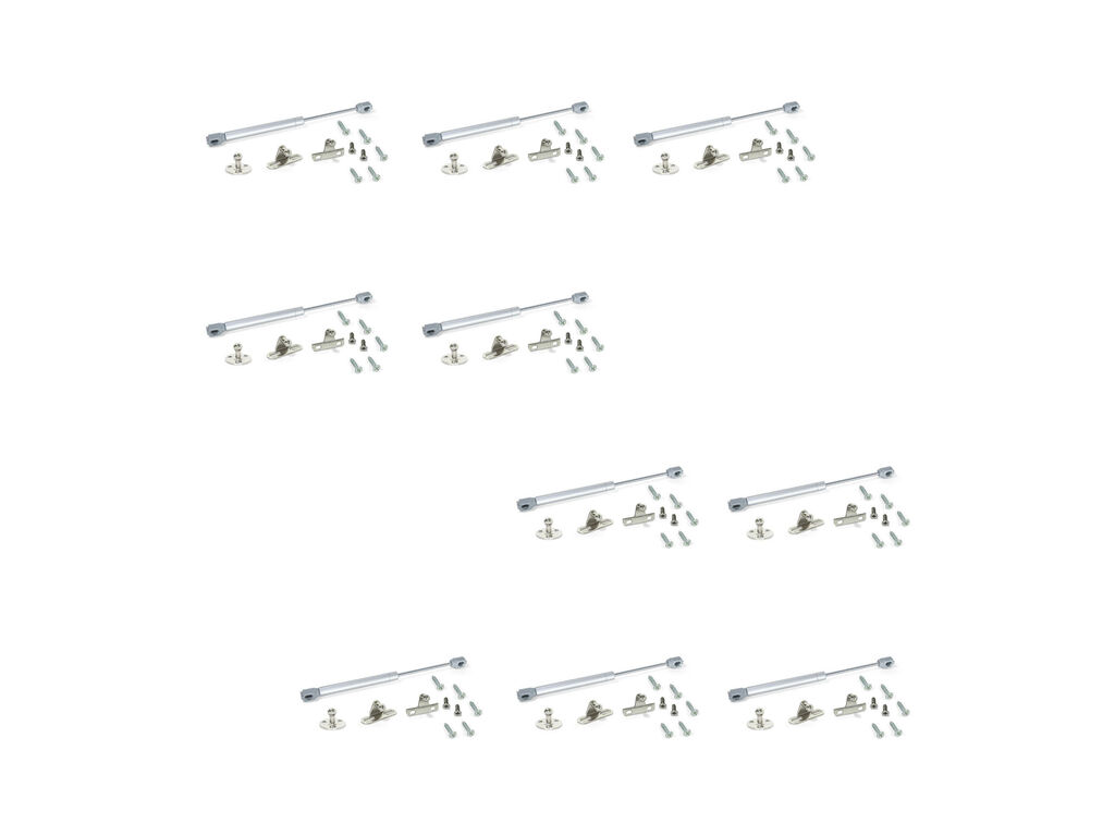 Lote de 10 pistones para puertas elevables H, 5kg, recorrido 100mm, con enganches, Acero y Plástico, Gris metalizado-Primary