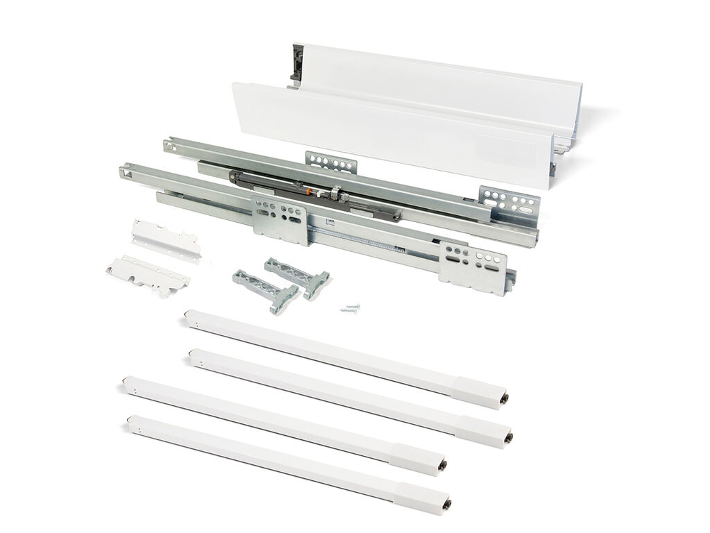 Kitchen Vantage-Q drawer kit, height 204 mm, depth 500 mm, with gallery rails, soft close, Steel, White-Primary