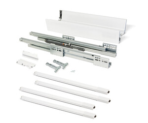 Kit cajón de cocina Vantage-Q, altura 204 mm, prof. 500 mm, con barandillas, cierre suave, Acero, Blanco foto del producto
