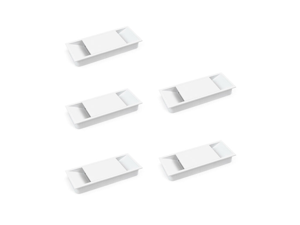 Lot of 5 Plaswire 152 table cable organisers, rectangular, 146x56mm, recessed, Plastic, White-Primary