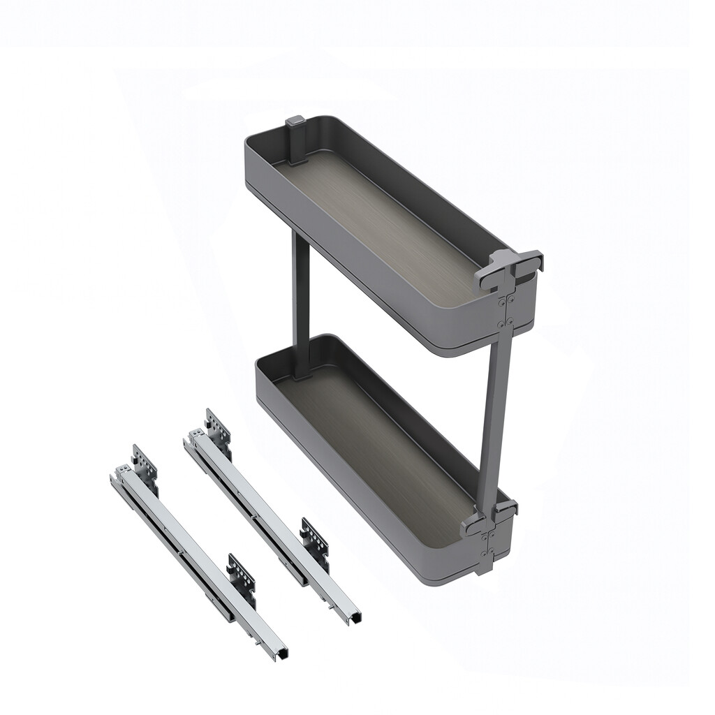 Harmony pull out bottle rack with soft close, Module width 200mm height 700mm, Steel and Wood, Anthracite grey-Primary