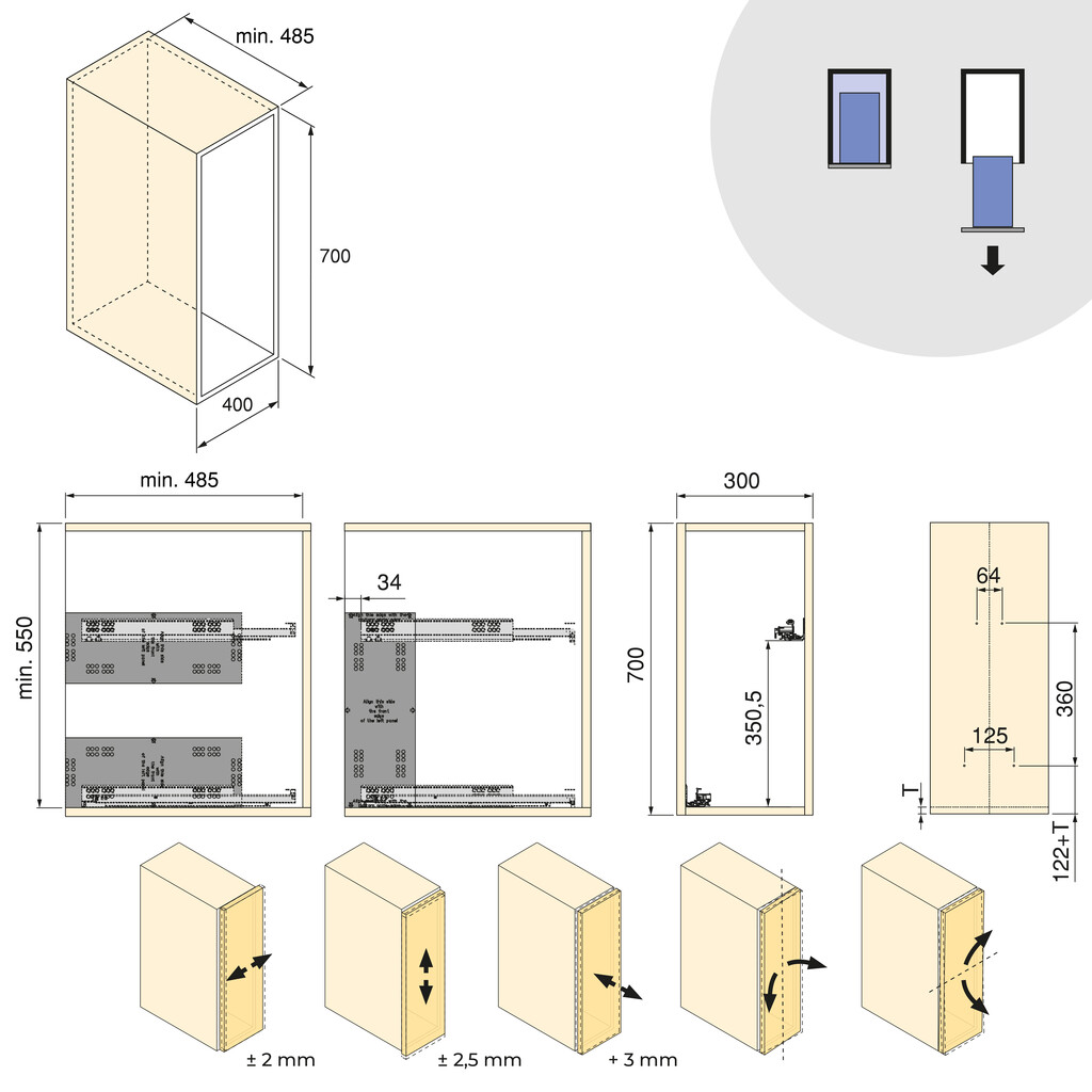 Harmony-Ausziehwagen mit Soft-Close, Modul Breite 300mm Höhe 700mm, Stahl und Holz, Anthrazitgrau-3