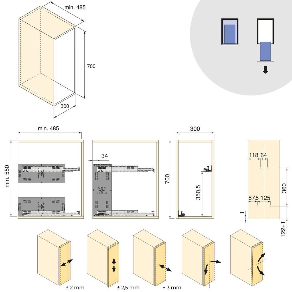 Harmony-Ausziehregal mit Körben und Brotkasten mit Soft-Close, Modul Breite 300mm Höhe 700mm, Stahl und Holz, Anthrazitgrau-3