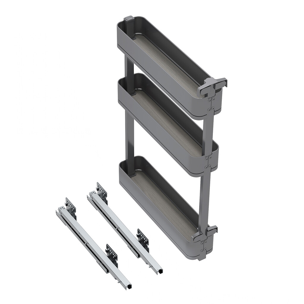 Harmony pull out bottle rack with soft close, Module width 150mm height 800mm, Steel and Wood, Anthracite grey-Primary