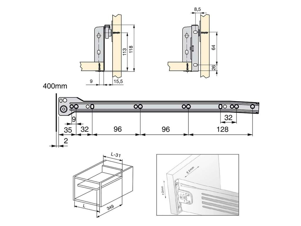 Lot of 10 Ultrabox kitchen drawers, height 118mm, depth 400mm, Steel, Metallic Grey-1