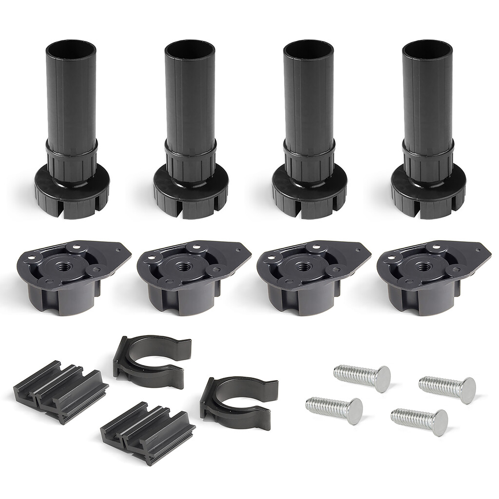 Kit de pies niveladores para mueble Bone, con base de fijación, altura 120 mm, regulable 118-160mm, Plástico, Negro-Primary